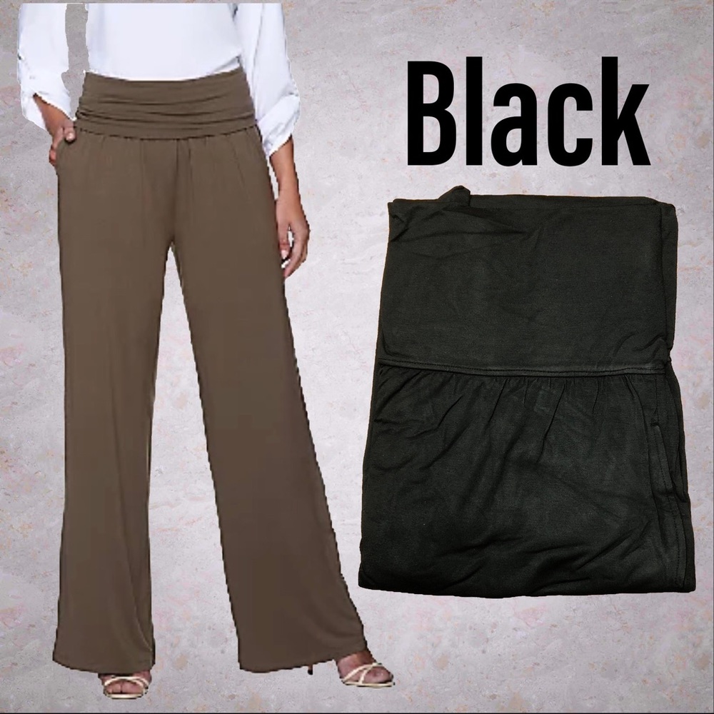 Edge by Jen Rade Petite Knit Wide Leg Foldover Waist Pants NWT 2XP Black A256662